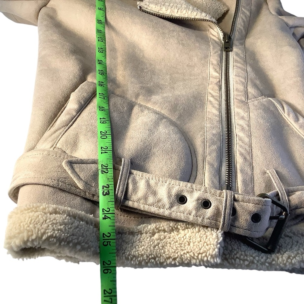 American Eagle Outfitters Moto Shearling Jacket Biker Aviator Small Beige Tan - Picture 11 of 15